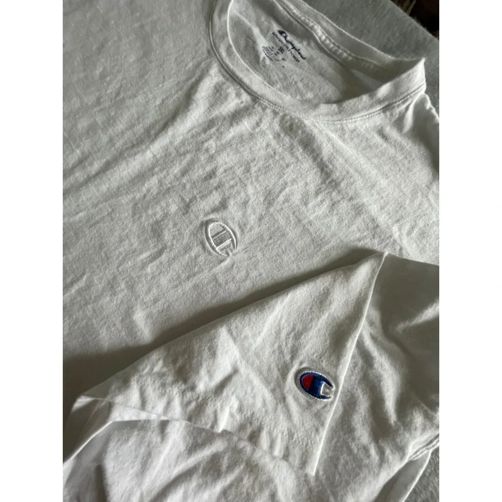 Champion Mens White Short Sleeve T-Shirt Embroidered Logo Crewneck‎ Tee 3XL - Picture 2 of 5